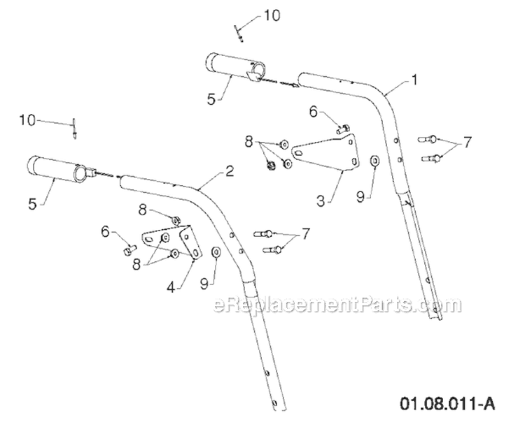 Handle Diagram and Parts List for 11524E 96193007401 -2011-07 Husqvarna Snow Blower
