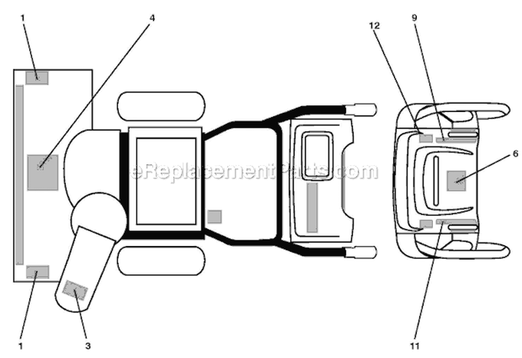 Decals Diagram and Parts List for 11524E 96193007404 - 2012-08 Husqvarna Snow Blower