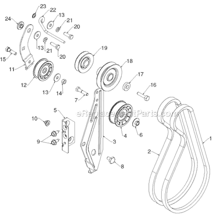 Chassis Engine Pulleys Diagram and Parts List for 11524E 96193007404 - 2012-08 Husqvarna Snow Blower