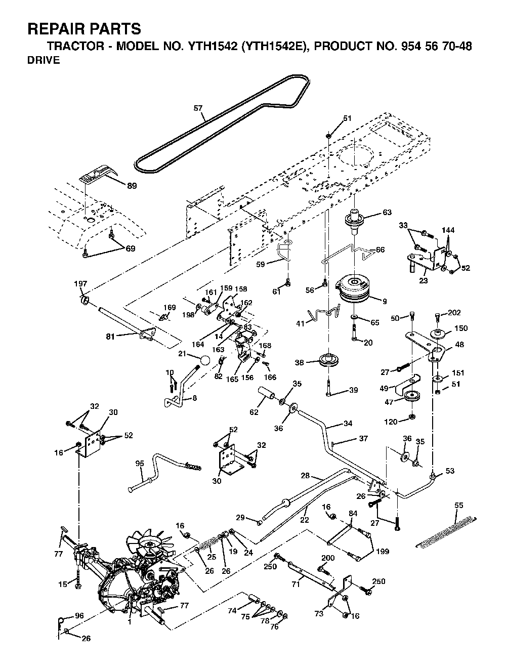 Drive Diagram and Parts List for YTH1542E (954567048)(2001-12) Husqvarna Lawn Tractor