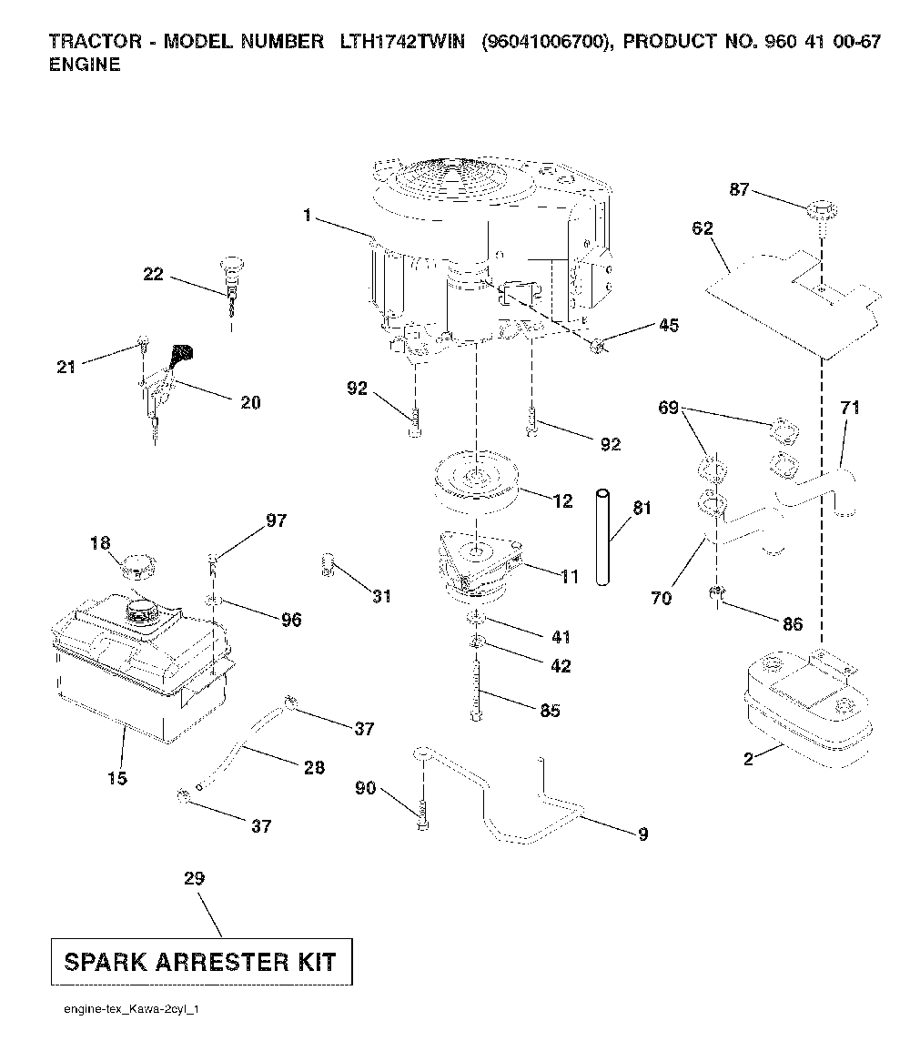 Engine Diagram and Parts List for LTH1742TWIN (96041006700)(2008-01) Husqvarna Lawn Tractor