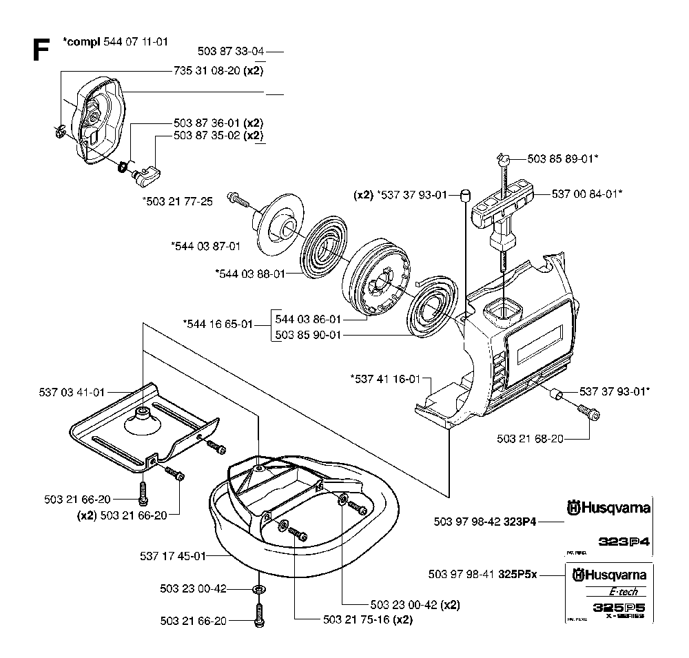 Starter Diagram and Parts List for 323P4 20062700001 Husqvarna Pole Saw