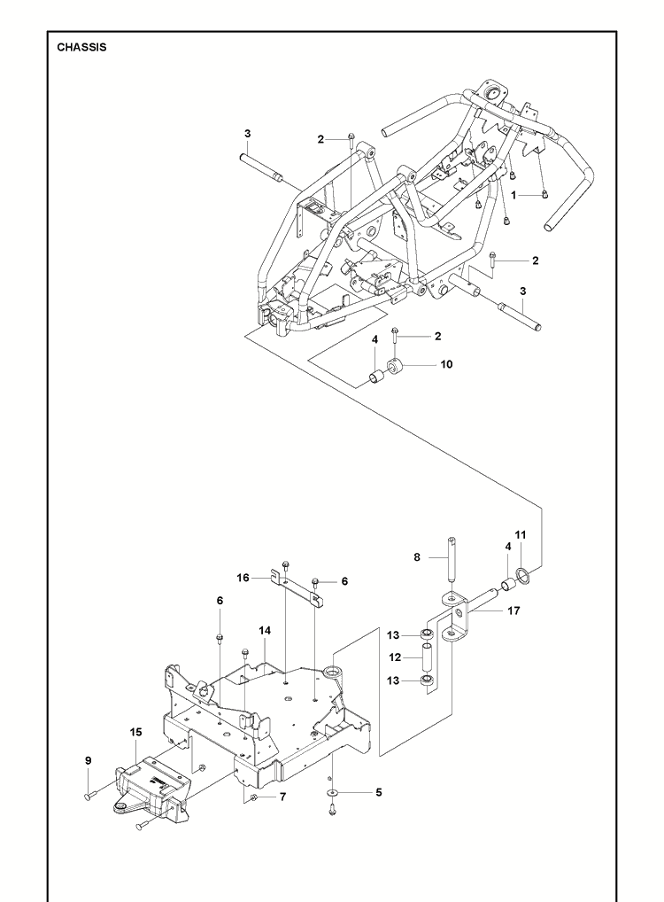 Chassis Rear Diagram and Parts List for R112IC 967848201 Husqvarna Lawn Mower