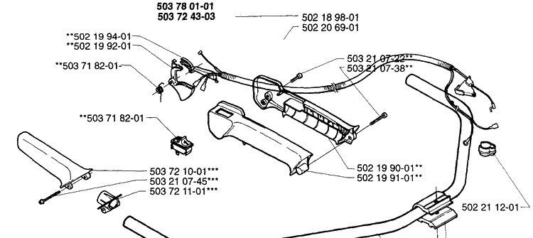 Handle Assembly 232r Diagram and Parts List for 232RL 1997-02 Husqvarna Brush Cutter