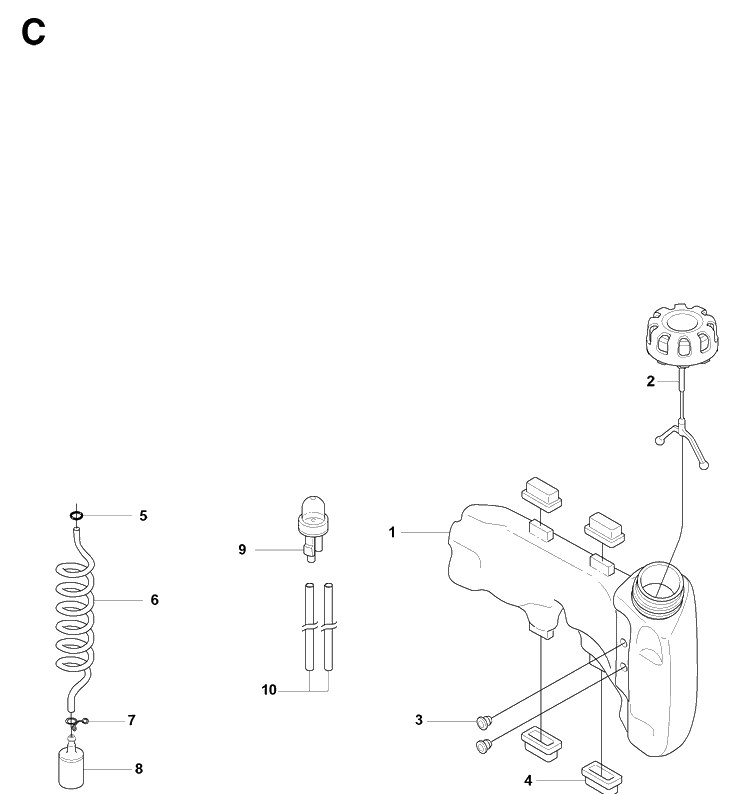 Fuel Tank Diagram and Parts List for 326HD60 (X-SERIES)(20090900001-Current) Husqvarna Hedge Trimmer