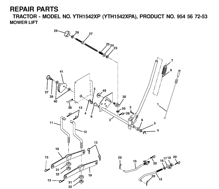 Mower Lift / Deck Lift Diagram and Parts List for YTH1542XP (954567253)(2001-01) Husqvarna Lawn Tractor
