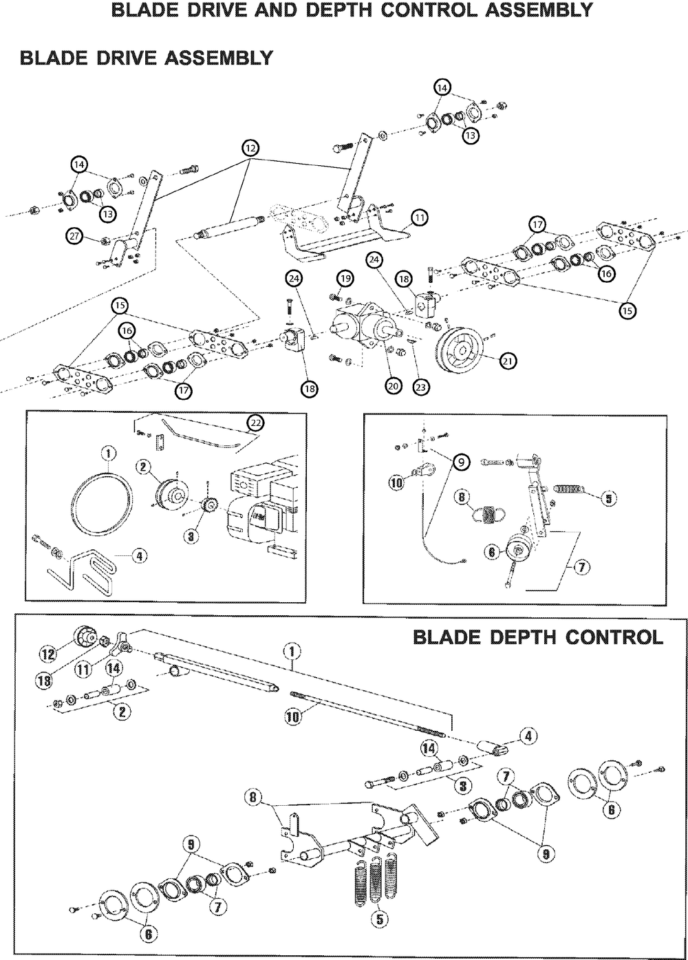 Blade Drive And Depth Control Diagram and Parts List for SC18 (968981201)(2005-12) Husqvarna Dethatcher
