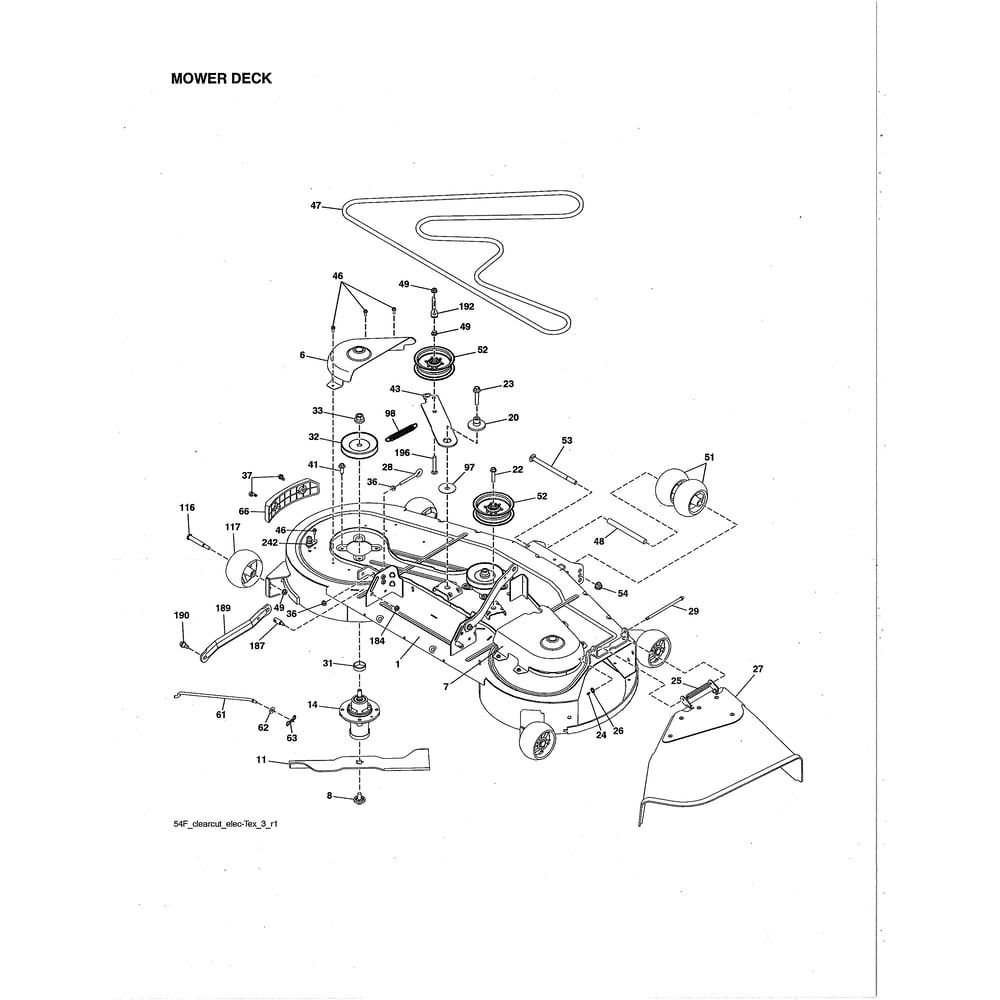 Mower Deck Diagram and Parts List for 96043026100  Husqvarna Lawn Tractor