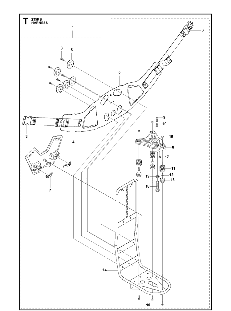 Harness Diagram and Parts List for 253RB 20101000001-20182200000 Husqvarna Brush Cutter
