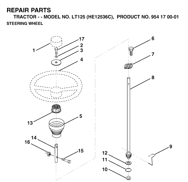 Steering Diagram and Parts List for LT125 (HE12536C)(1998-03) Husqvarna Lawn Tractor