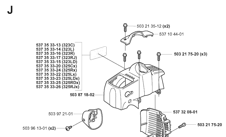 Cylinder Cover Diagram and Parts List for 323RJX 2005-05 Husqvarna Brush Cutter