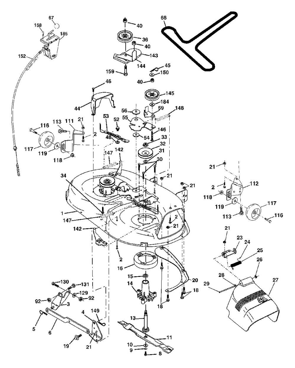 Mower Deck Diagram and Parts List for LT18542 (954571748-B)(2004-02) Husqvarna Lawn Tractor