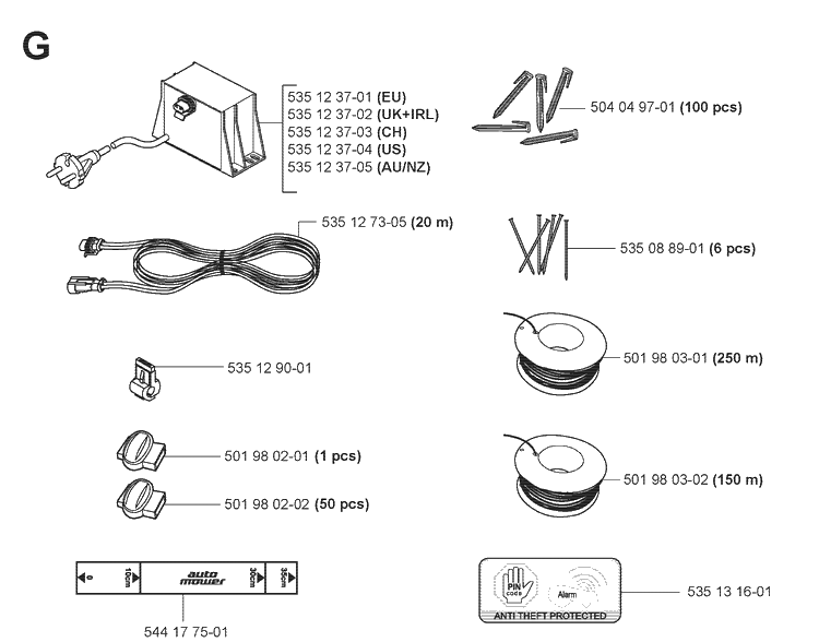 Installation Accessories Diagram and Parts List for 220AC 2008-02 Husqvarna Lawn Mower