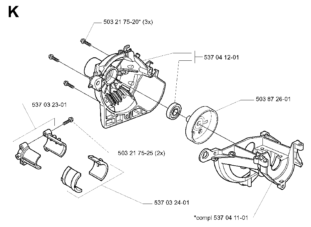 Crankcase Diagram and Parts List for 325RJ (X-SERIES)(20000100001) Husqvarna Brush Cutter
