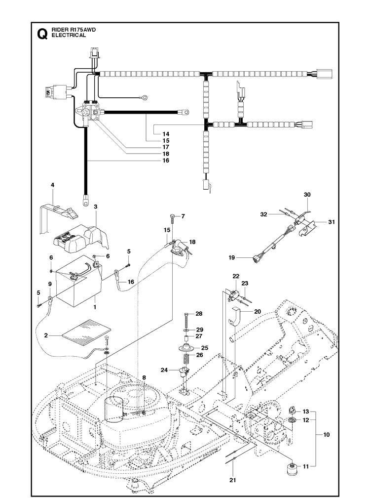 Electrical Diagram and Parts List for RIDER175AWD (965105001)(2009-04) Husqvarna Lawn Mower