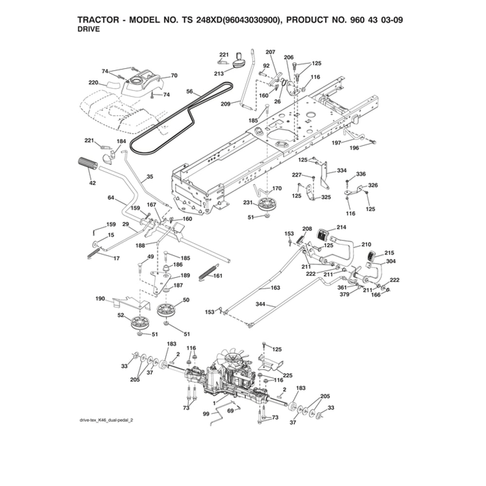Drive Diagram and Parts List for 96043030900  Husqvarna Lawn Tractor