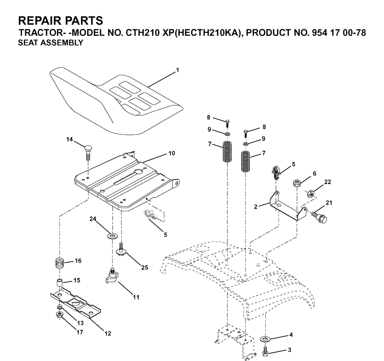 Seat Diagram and Parts List for CTH210XP (HECTH210KA)(2003-01) Husqvarna Lawn Tractor