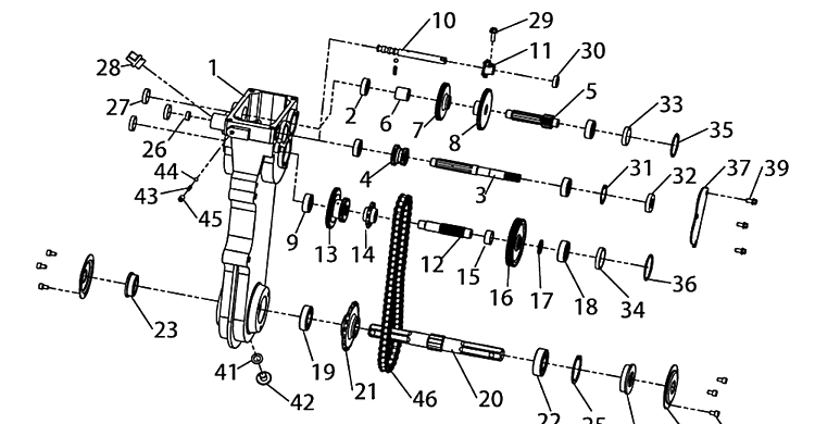 Gear Box Diagram and Parts List for TF338P  Husqvarna Cultivator