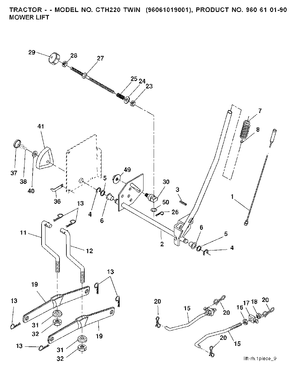 Mower Lift / Deck Lift Diagram and Parts List for CTH220TWIN (96061019001)(2007-05) Husqvarna Lawn Tractor