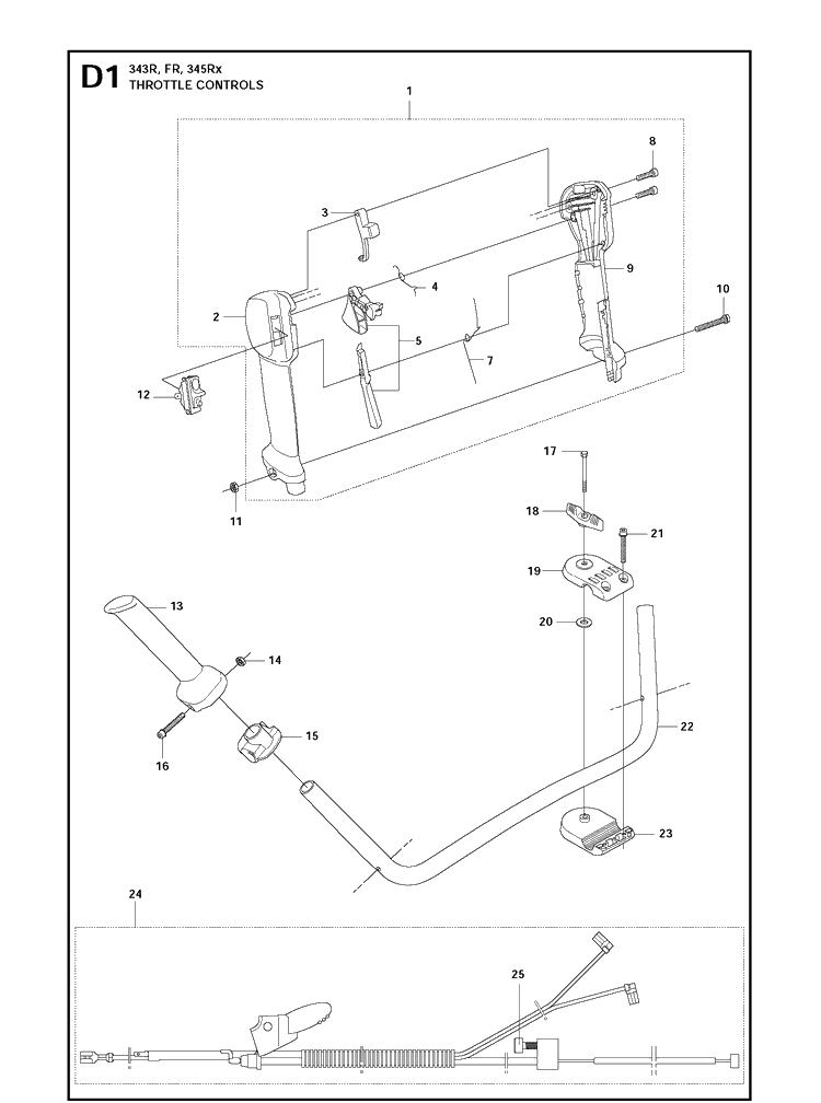 Throttle Controls 3 Diagram and Parts List for 343FR  Husqvarna Brush Cutter