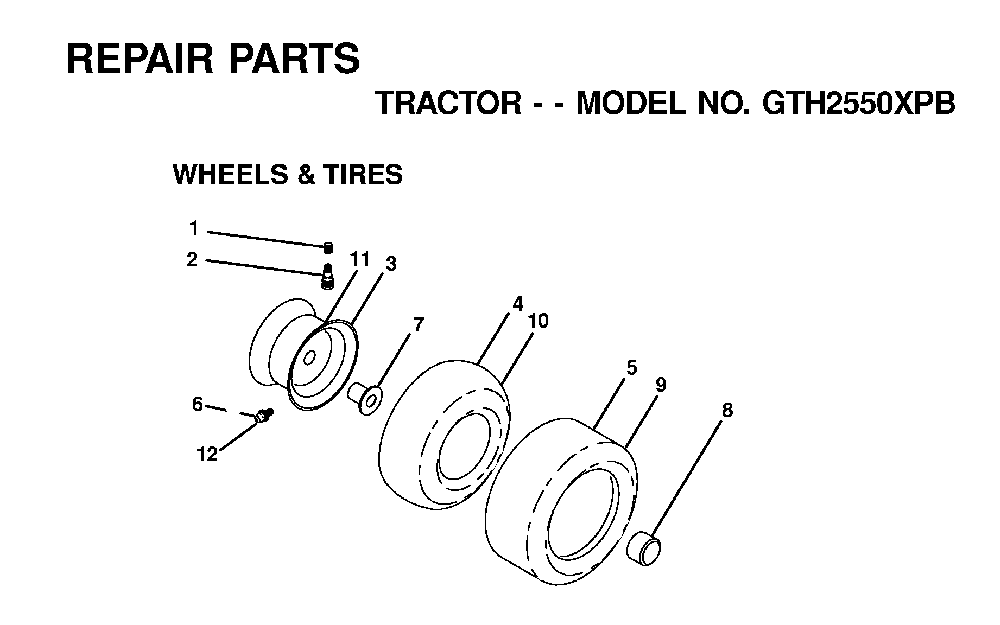 Wheels And Tires Diagram and Parts List for GTH2550XPB (954567116)(2001-02) Husqvarna Lawn Tractor