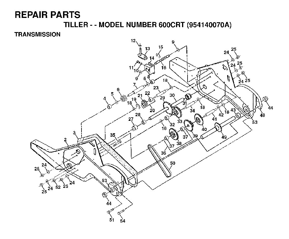 Transmission Diagram and Parts List for 600CRT (954140070A)(1999-04) Husqvarna Tiller