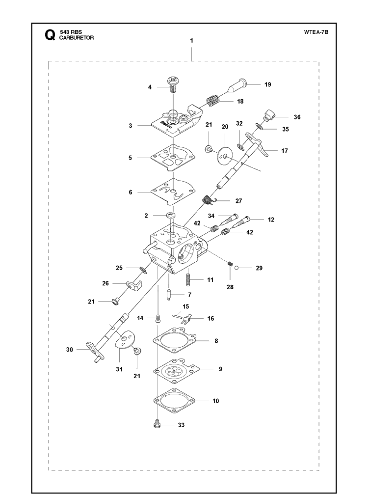 Carburetor Diagram and Parts List for 543RBX 20154400001-Current Husqvarna Brush Cutter