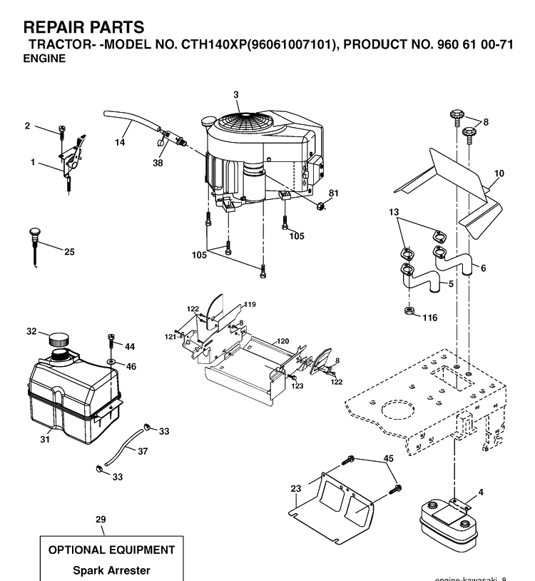 Engine Diagram and Parts List for CTH140XP (96061007101)(2006-06) Husqvarna Lawn Tractor