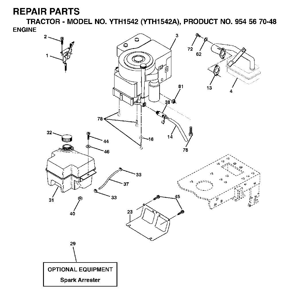 Engine Diagram and Parts List for YTH1542A (954567048)(2000-11) Husqvarna Lawn Tractor
