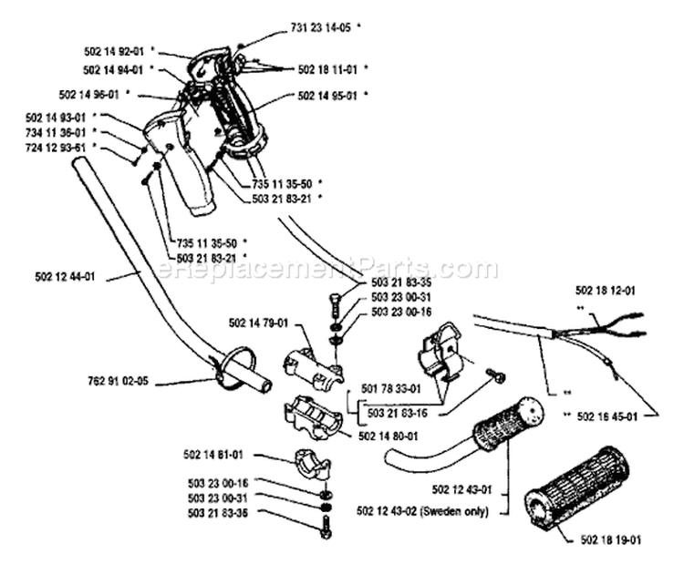 Page M Diagram and Parts List for 120L 120 L 1993-02 Husqvarna Trimmer