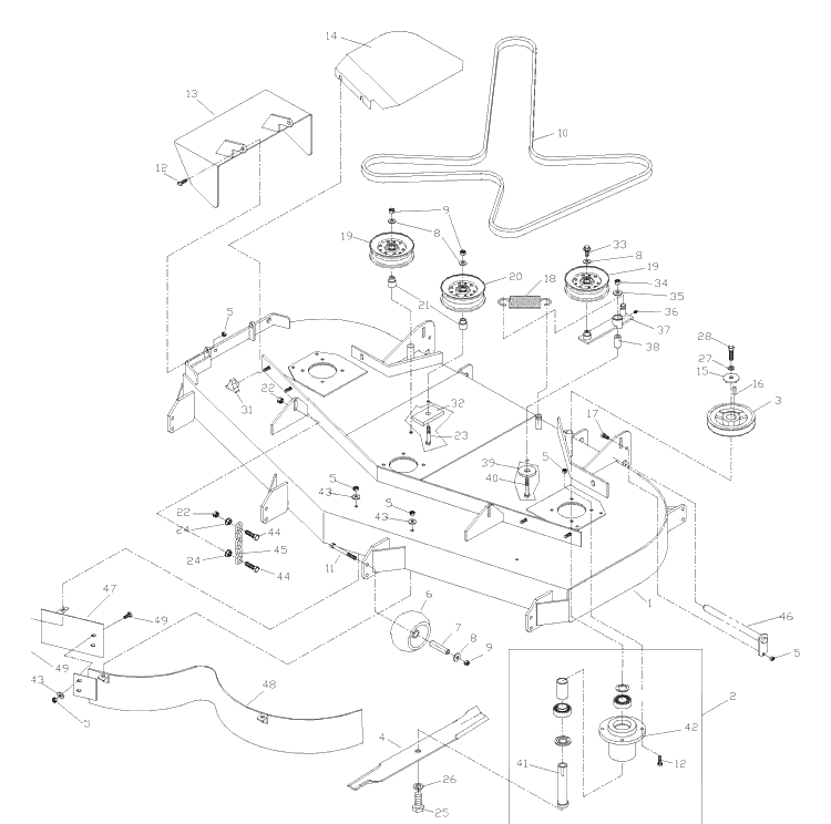 Front Deck Assembly 61 Inch Diagram and Parts List for ZTH6123KAA (968999203)(2006-04) Husqvarna Lawn Mower