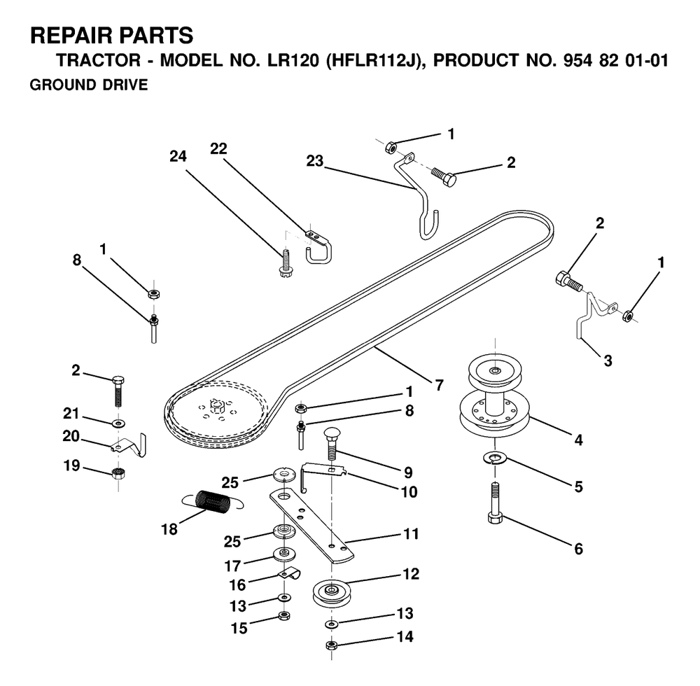 Drive Diagram and Parts List for LR120 (954820101-J)(2000-02) Husqvarna Lawn Tractor