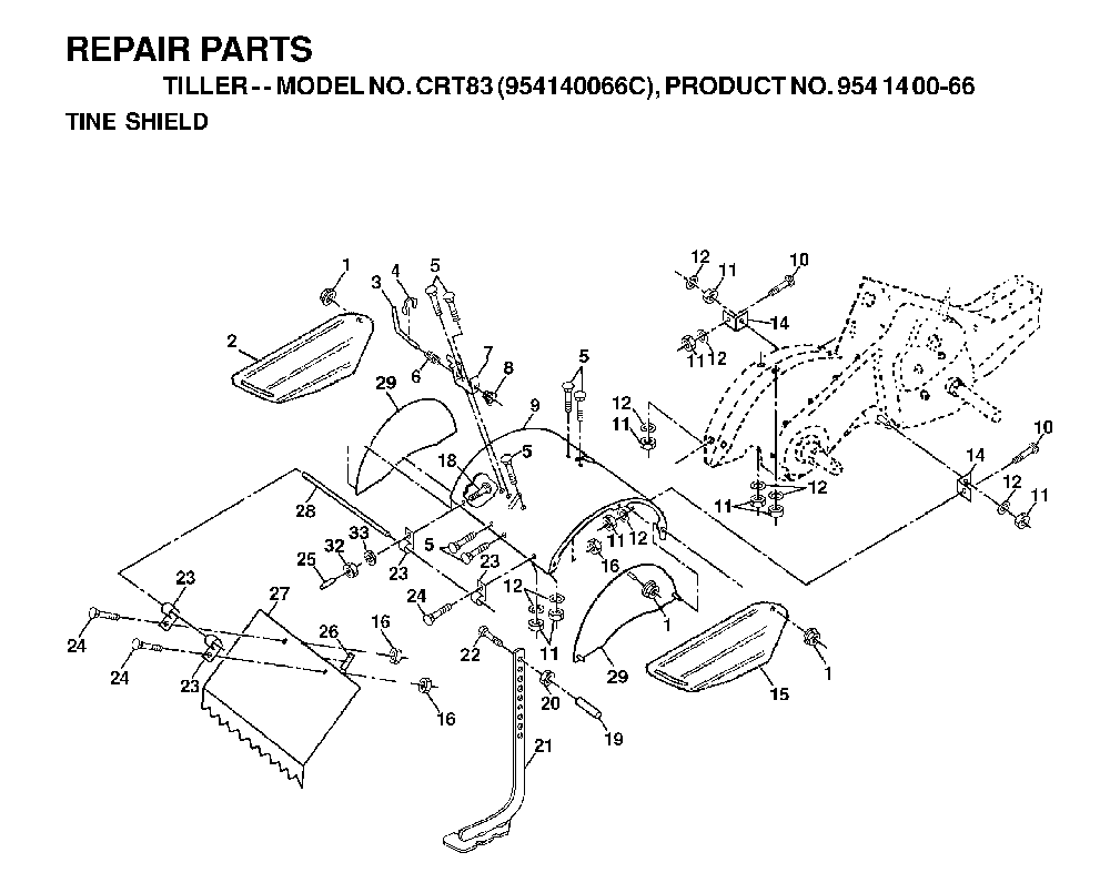 Tine Shield Diagram and Parts List for CRT83 (954140066C)(1999-09) Husqvarna Tiller