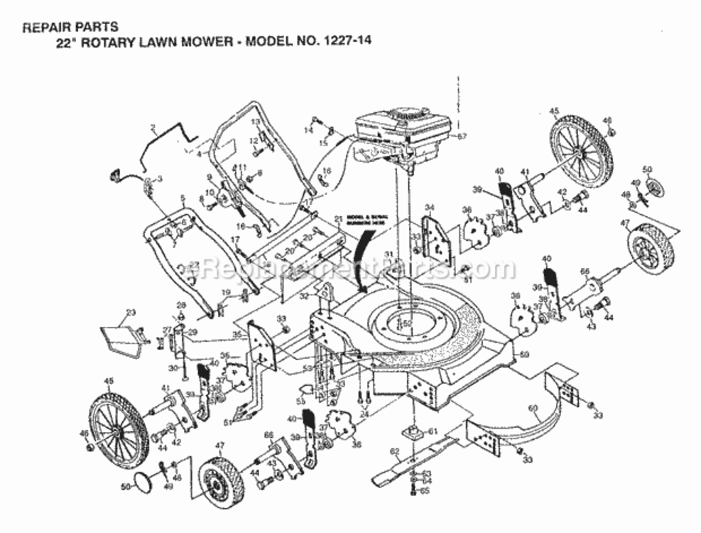 Page A Diagram and Parts List for 1227-14 1999 And Before Husqvarna Lawn Mower