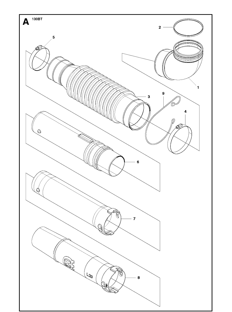 Tube Diagram and Parts List for 130BT  Husqvarna Leaf Blower / Vacuum