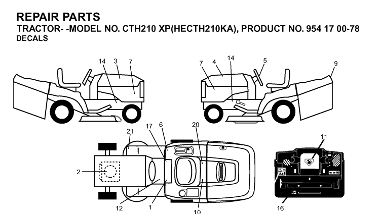 Decals Diagram and Parts List for CTH210XP (HECTH210KA)(2003-01) Husqvarna Lawn Tractor