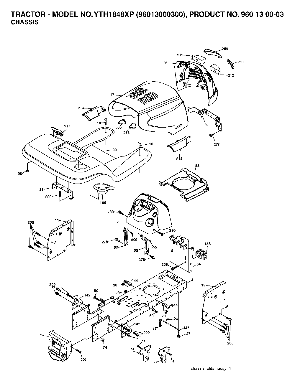 Chassis And Enclosures Diagram and Parts List for YTH1848XP96013000300 2005-10 Husqvarna Lawn Tractor