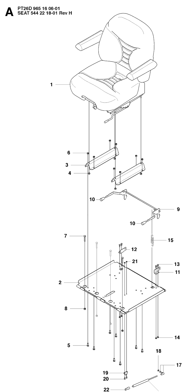 Seat Diagram and Parts List for PT26D (965160601)(2008-03) Husqvarna Lawn Mower