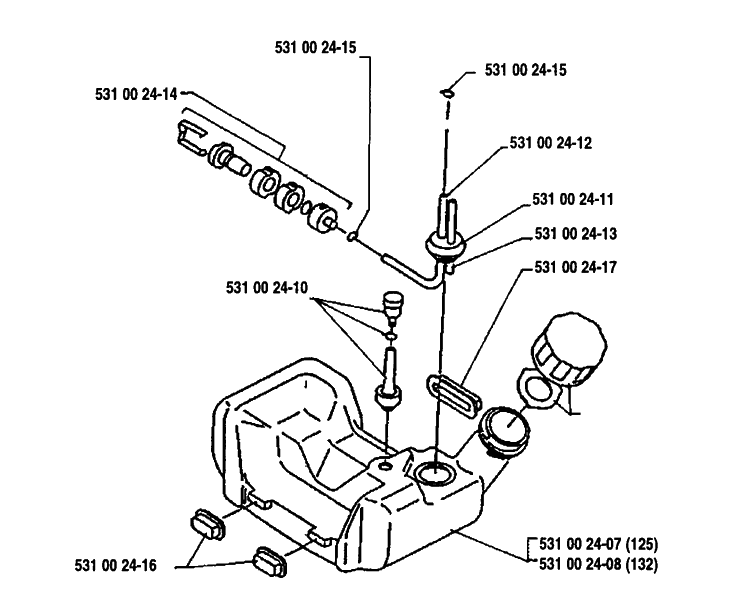 Fuel Tank Diagram and Parts List for 125LD 1991-11 Husqvarna Trimmer