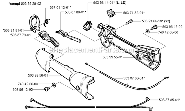 Throttle_Controls Diagram and Parts List for 123L 2004-03 Husqvarna Trimmer
