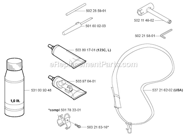 Accessories Diagram and Parts List for 123L 2004-03 Husqvarna Trimmer