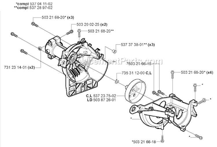 Clutch Diagram and Parts List for 123L 2004-03 Husqvarna Trimmer