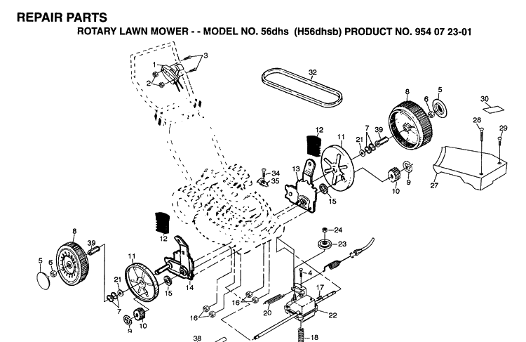 Repair Parts 5 Diagram and Parts List for 56DHS (H56DHSB)(1995-03) Husqvarna Lawn Mower