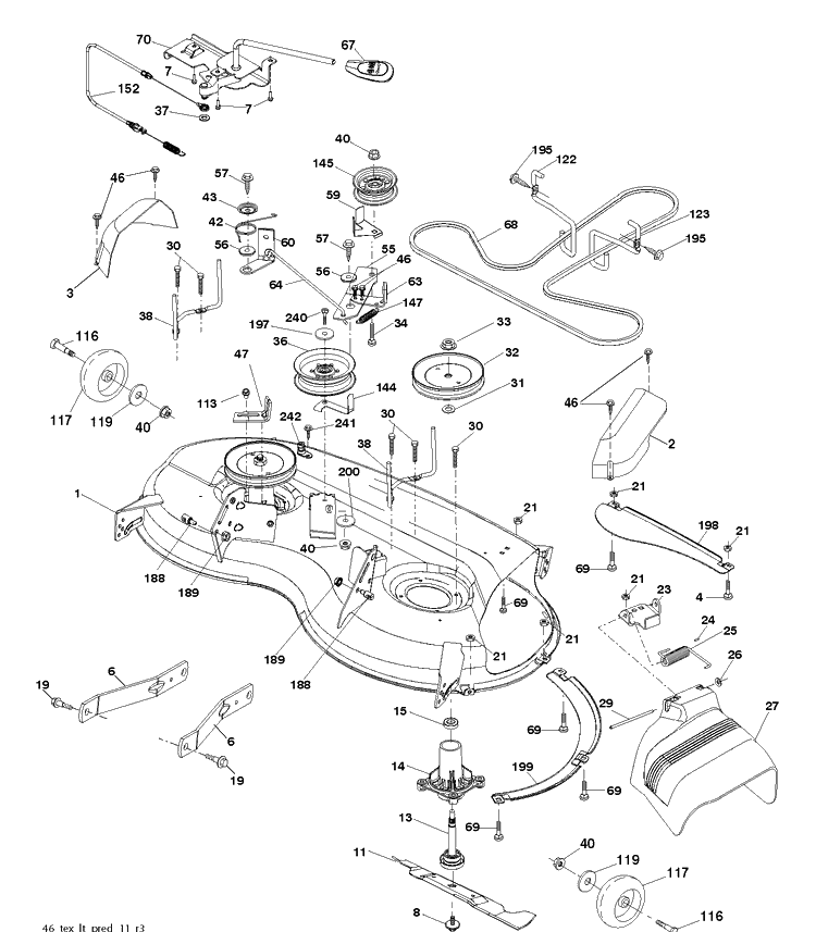 Mower Deck / Cutting Deck Diagram and Parts List for YTH21K46 (96043012301)(2011-08) Husqvarna Lawn Tractor