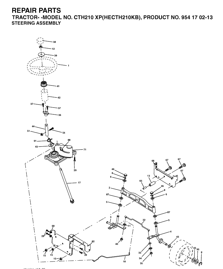 Steering Diagram and Parts List for CTH210XP (HECTH210KB)(2004-01) Husqvarna Lawn Tractor