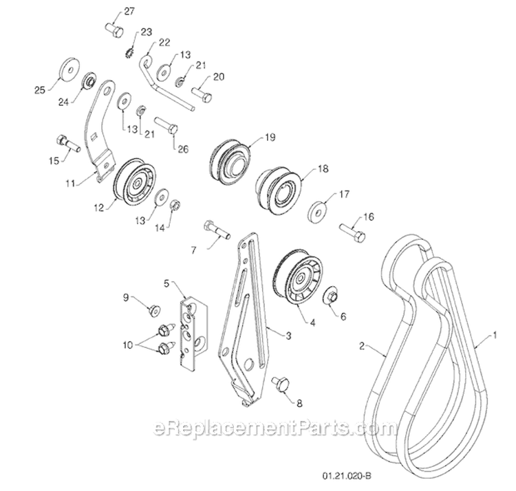 Chassis, Engine And Pulleys Diagram and Parts List for 12527HV 96193007100 -2011-06 Husqvarna Snow Blower