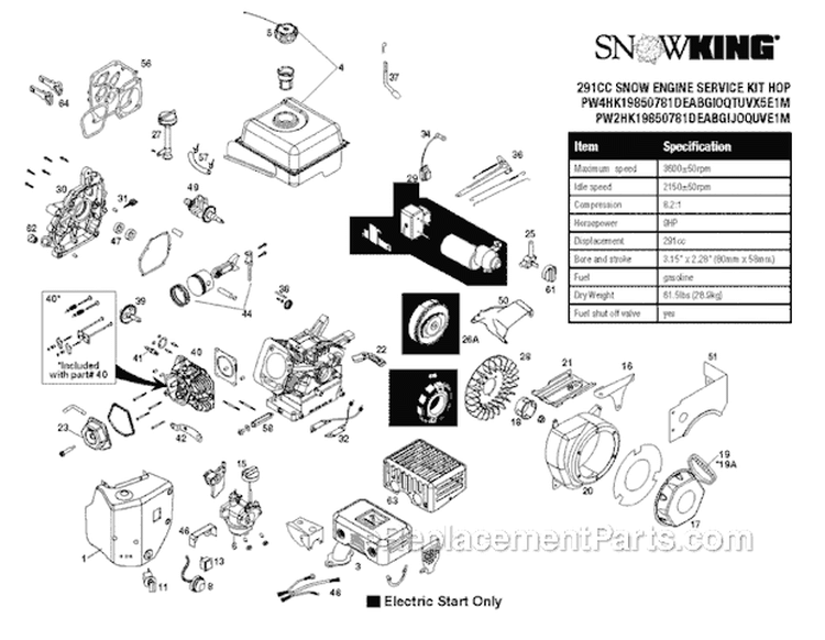 Engine Diagram and Parts List for 12527HV 96193007100 -2011-06 Husqvarna Snow Blower