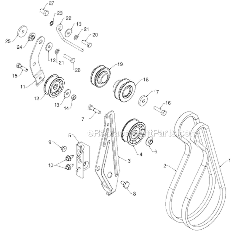 Chassis Engine Pulleys Diagram and Parts List for 12527HV 96193007103 - 2012-06 Husqvarna Snow Blower