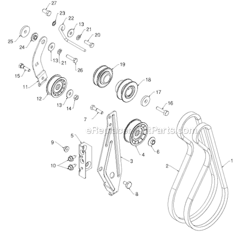 Chassis Engine Pulleys Diagram and Parts List for 12527HV 96193007104 - 2012-06 Husqvarna Snow Blower