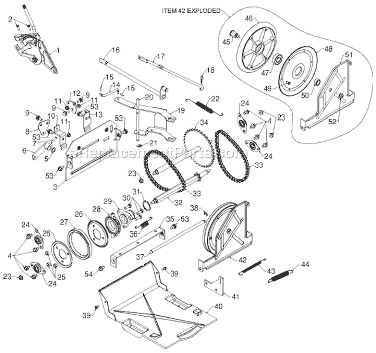 Drive Diagram and Parts List for 12527HV 96193007104 - 2012-06 Husqvarna Snow Blower